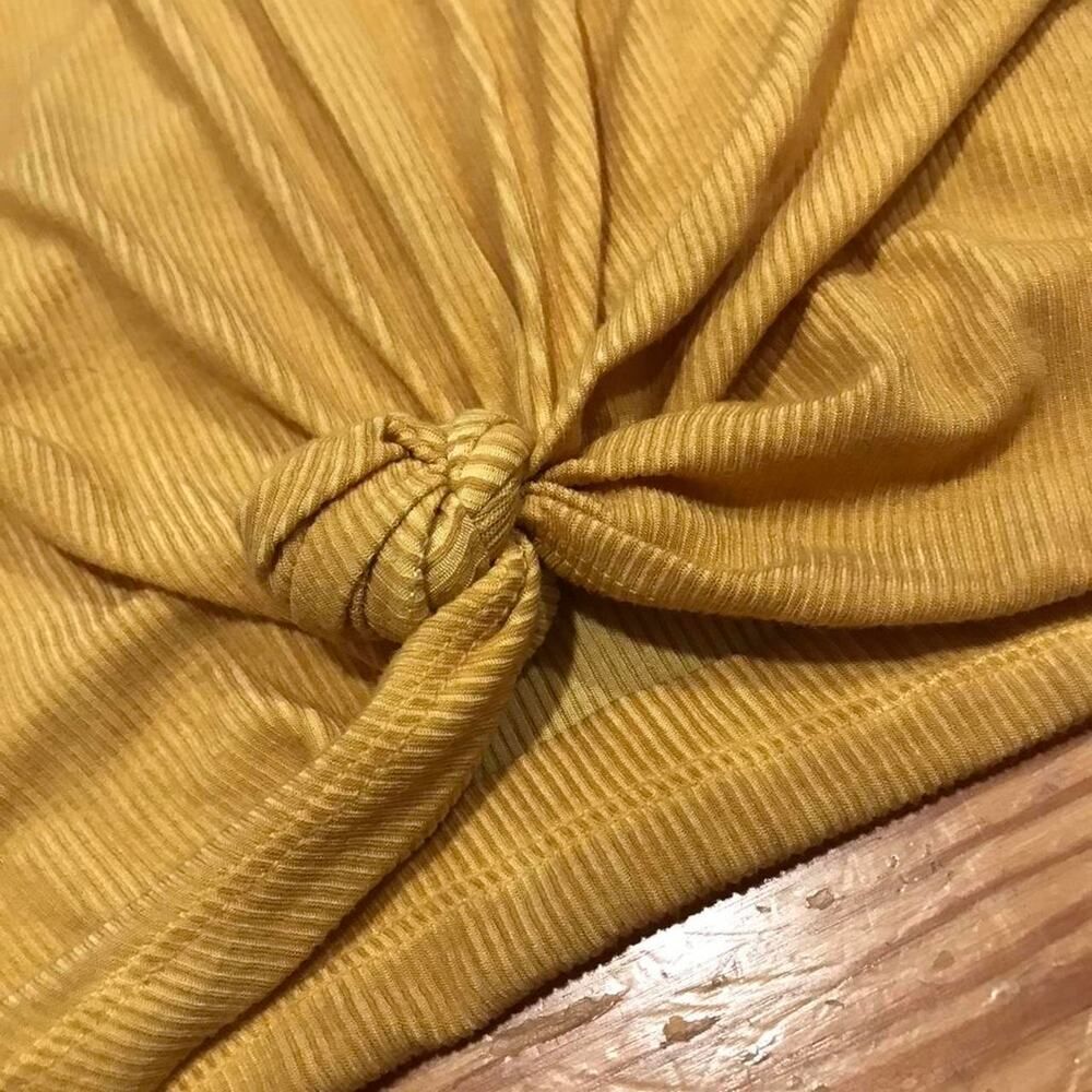 Mustard Yellow Knit Tank Top Knotted Front Crochet Boho White Crow Tank NWT! - Picture 6 of 8
